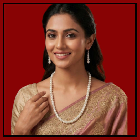 Traditional white pearl (moti) necklace set