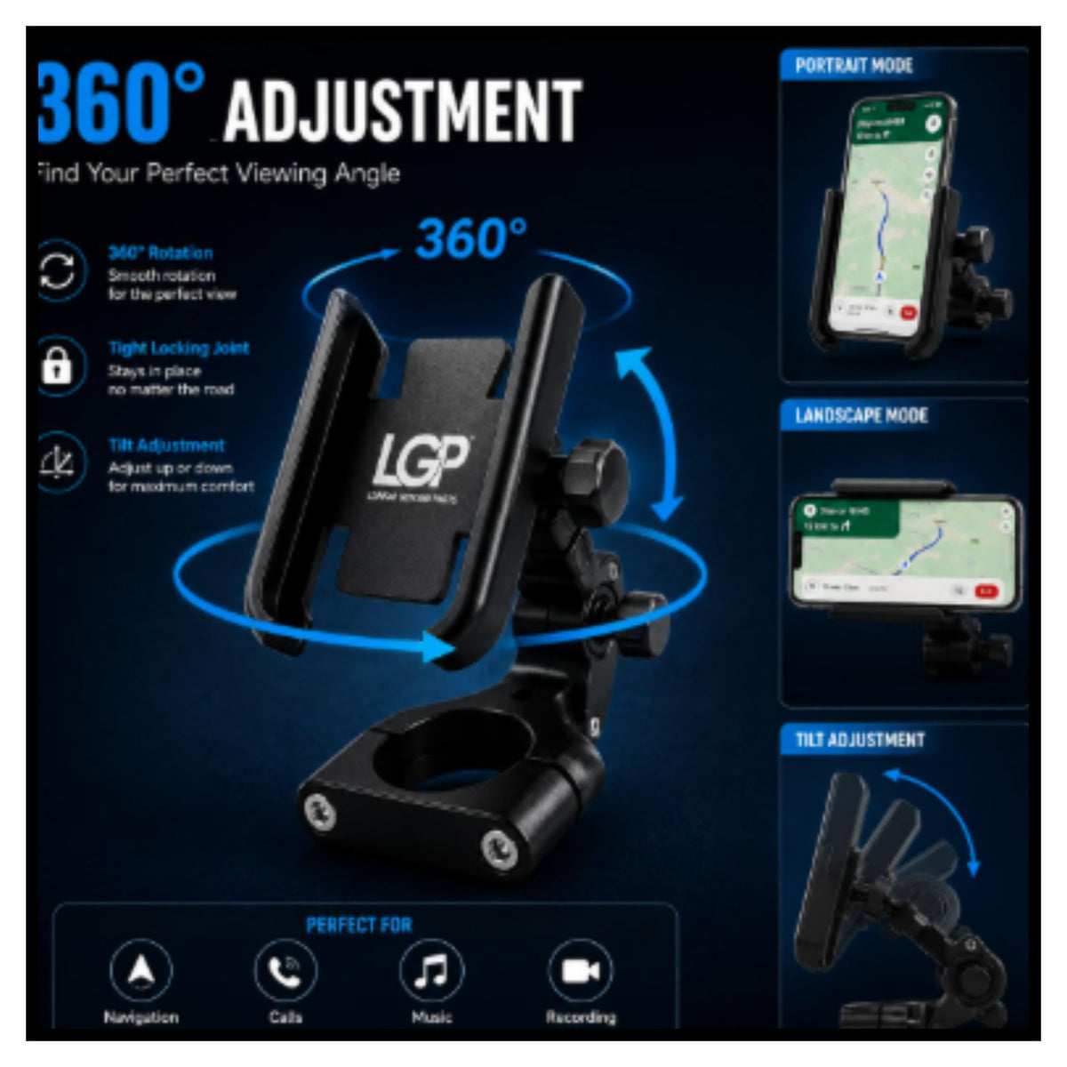 Bike Mount Holder for Navigation 360 Degree Rotating Handlebar