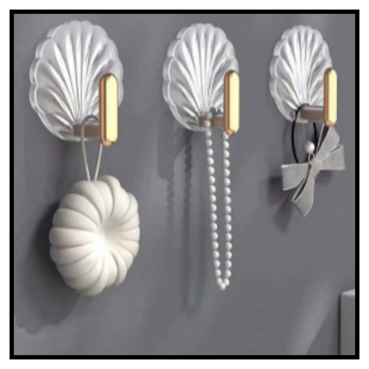 Gold & Silver Seashell Wall Hooks for Keys (Pack of 5)