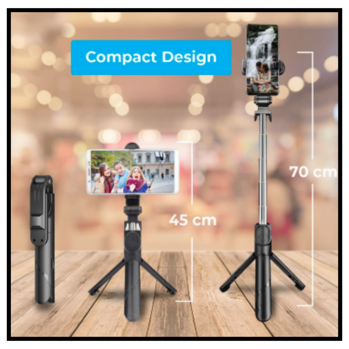 EARPHONIX Wireless Bluetooth Foldable XT-02 (K10) Mini Tripod Extendable Selfie Stick