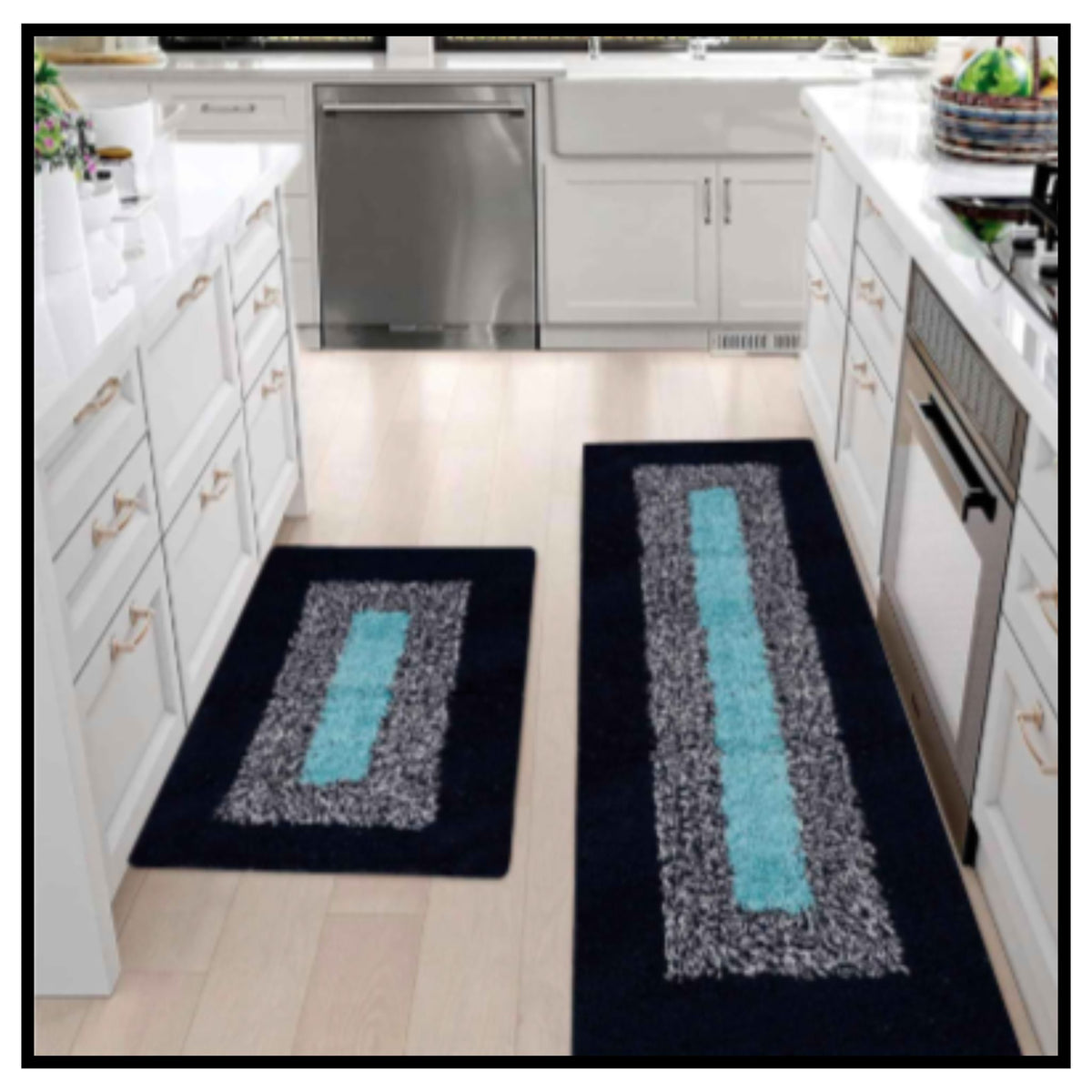 2Pcs Cotton Kitchen Mats for Floor Waterproof, Kitchen Runner Carpet for Floor, Rug for Kitchen