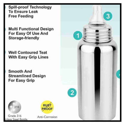 Baby Feeding Bottle Stainless Steel with Silicone Nipple