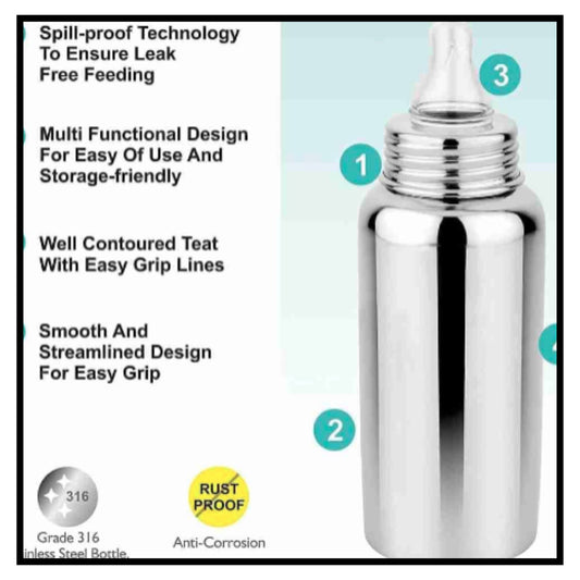 Baby Feeding Bottle Stainless Steel with Silicone Nipple