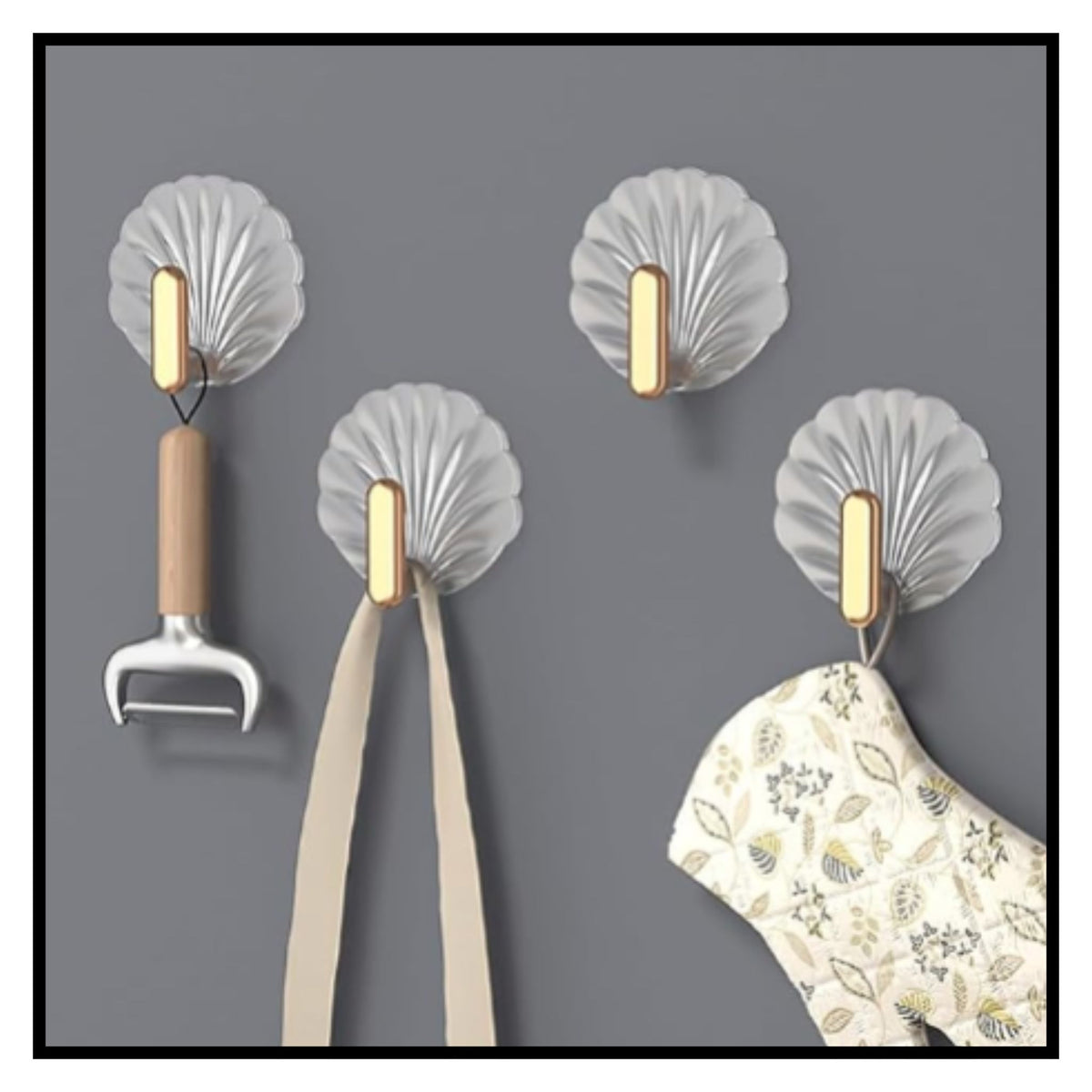 Gold & Silver Seashell Wall Hooks for Keys (Pack of 5)
