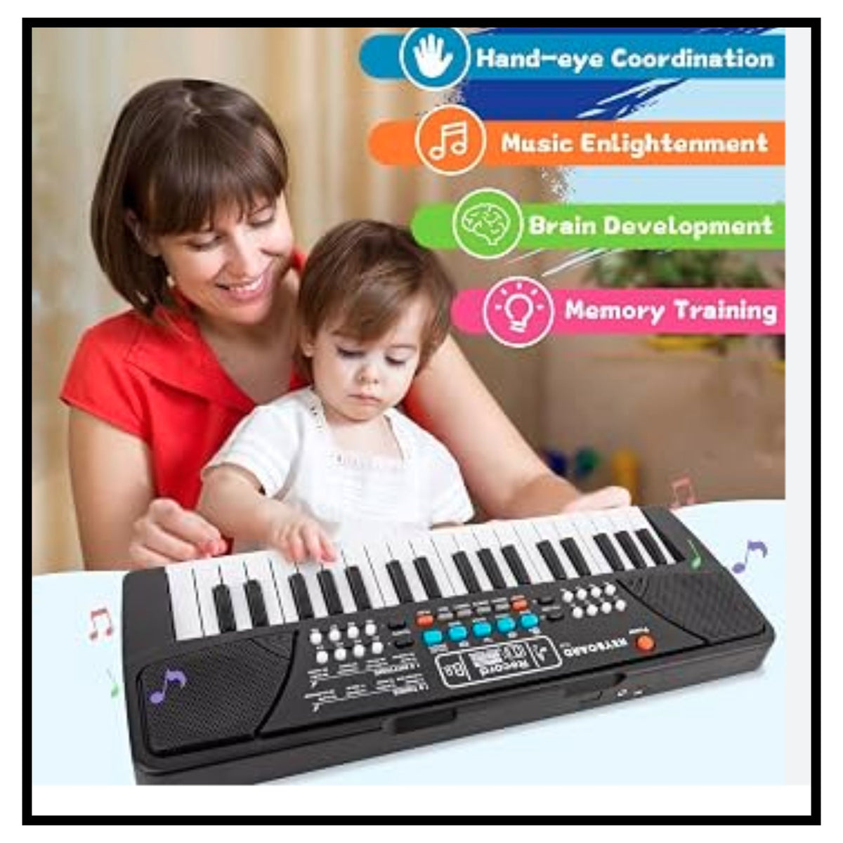 37 Key Piano Keyboard Toy with DC Power Option, Recording and Mic for Kids