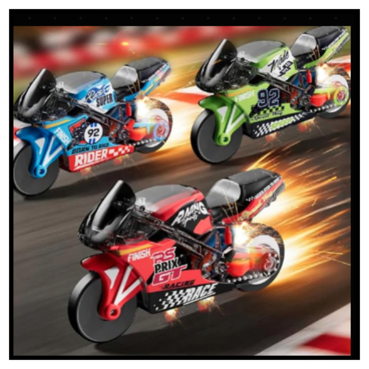 Pull Back Stunt Bike Toy with LED Light & Spark Effect