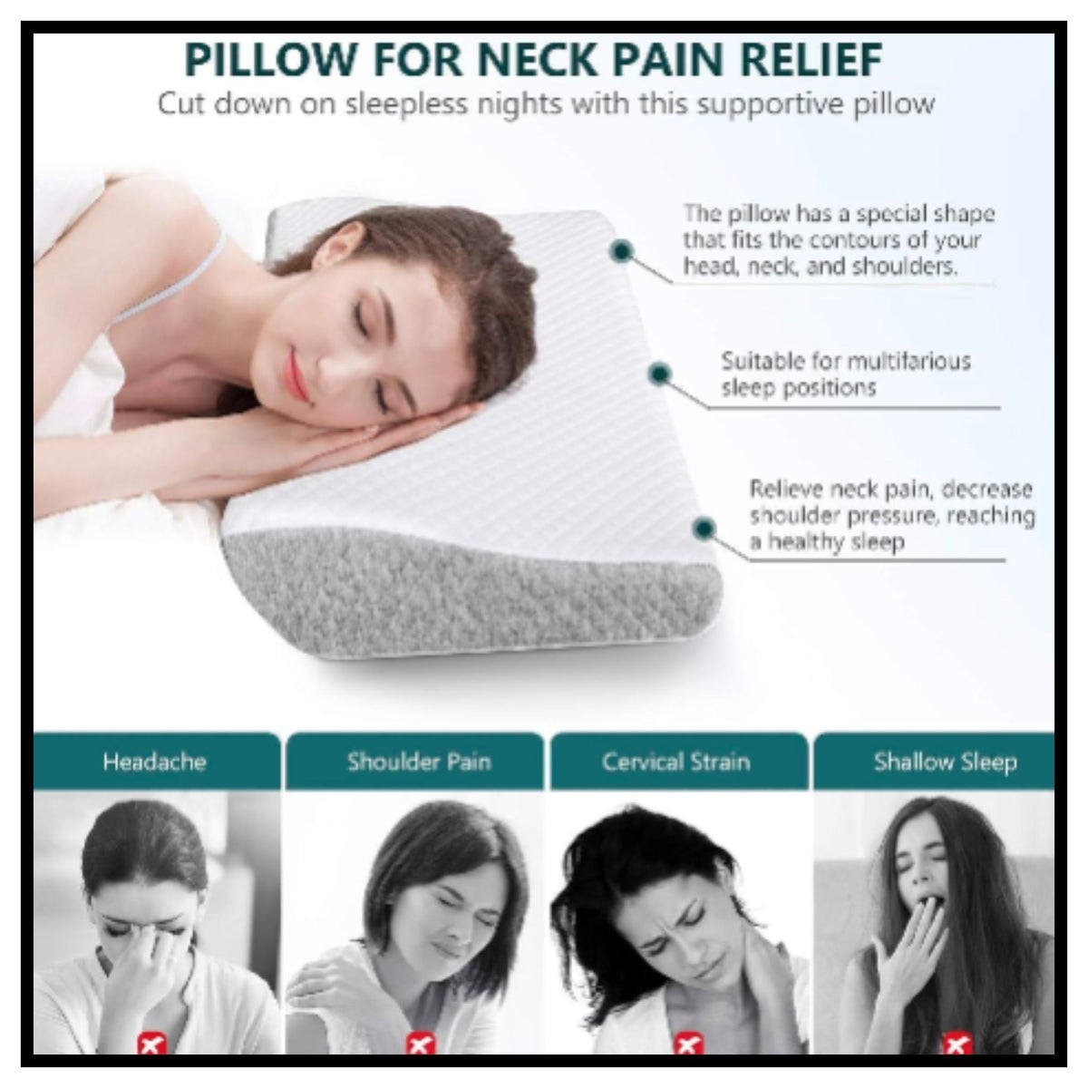 Foam Pillow for Neck Pain Relief , Orthopedic Neck Pillow
