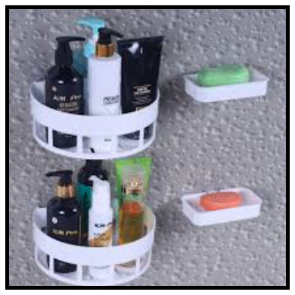Diamond Shape Plastic Bathroom Corner Shelf Organizer Stand Wall Mounted Bathroom Accessories with Hooks Plastic Wall Shelf (White) (Round Corner Shelf, Pack of 1)