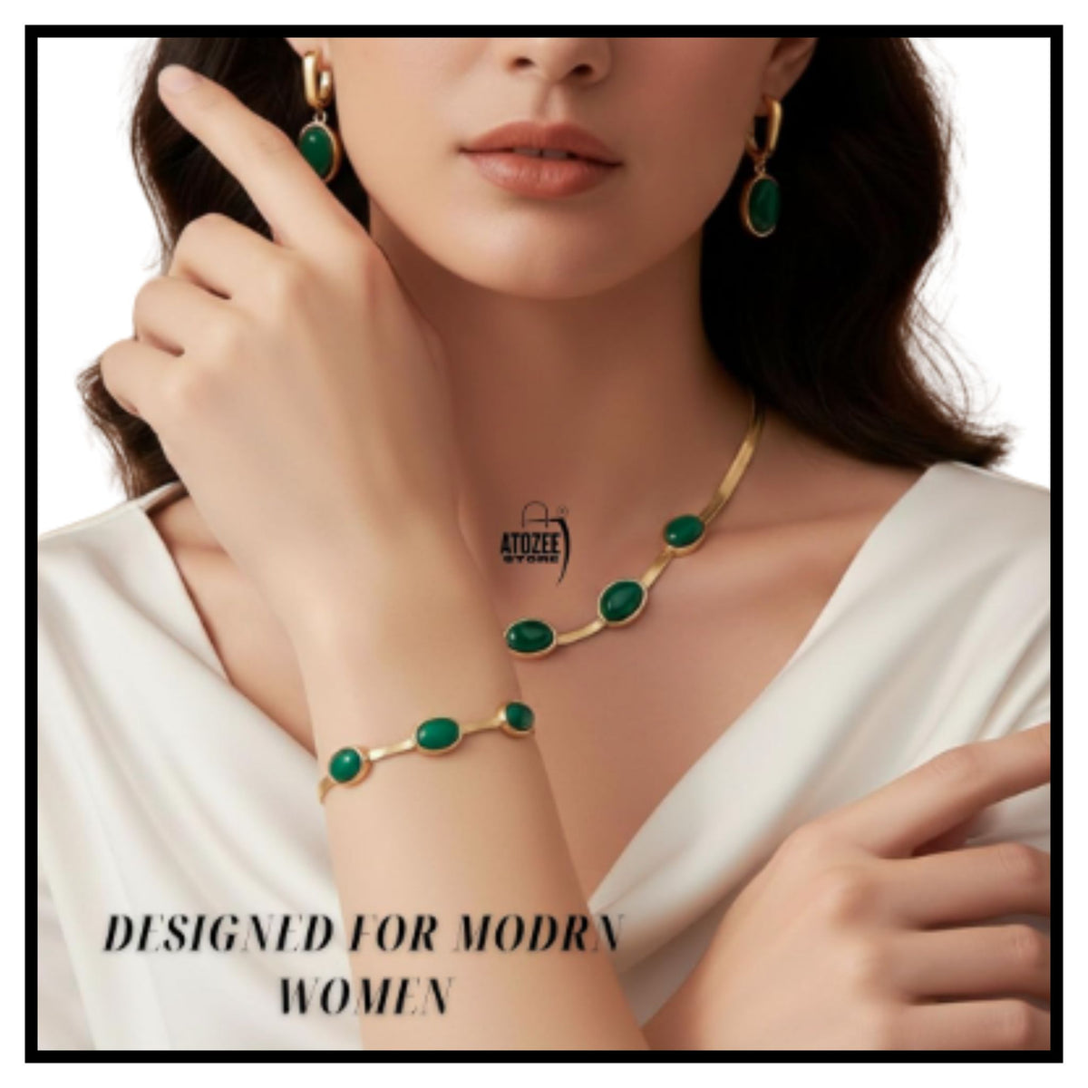 Oval Green Crystal Pendant Necklace Set
