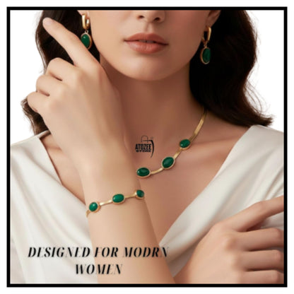 Oval Green Crystal Pendant Necklace Set
