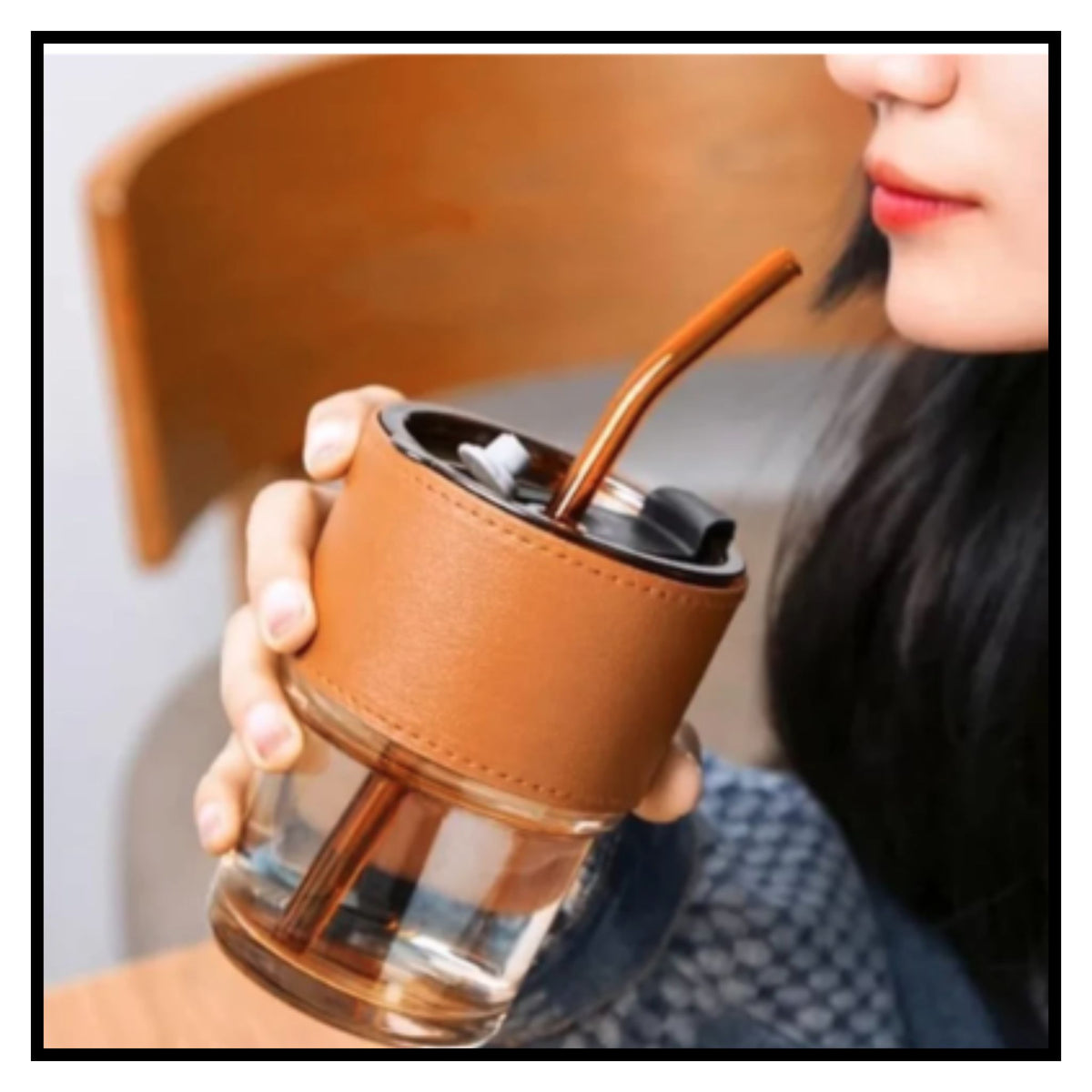 Glass Coffee Mug with Straw 450ML