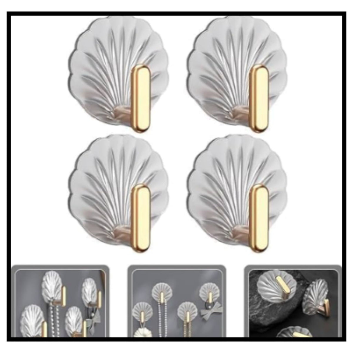 Gold & Silver Seashell Wall Hooks for Keys (Pack of 5)