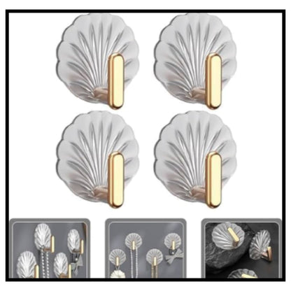 Gold & Silver Seashell Wall Hooks for Keys (Pack of 5)