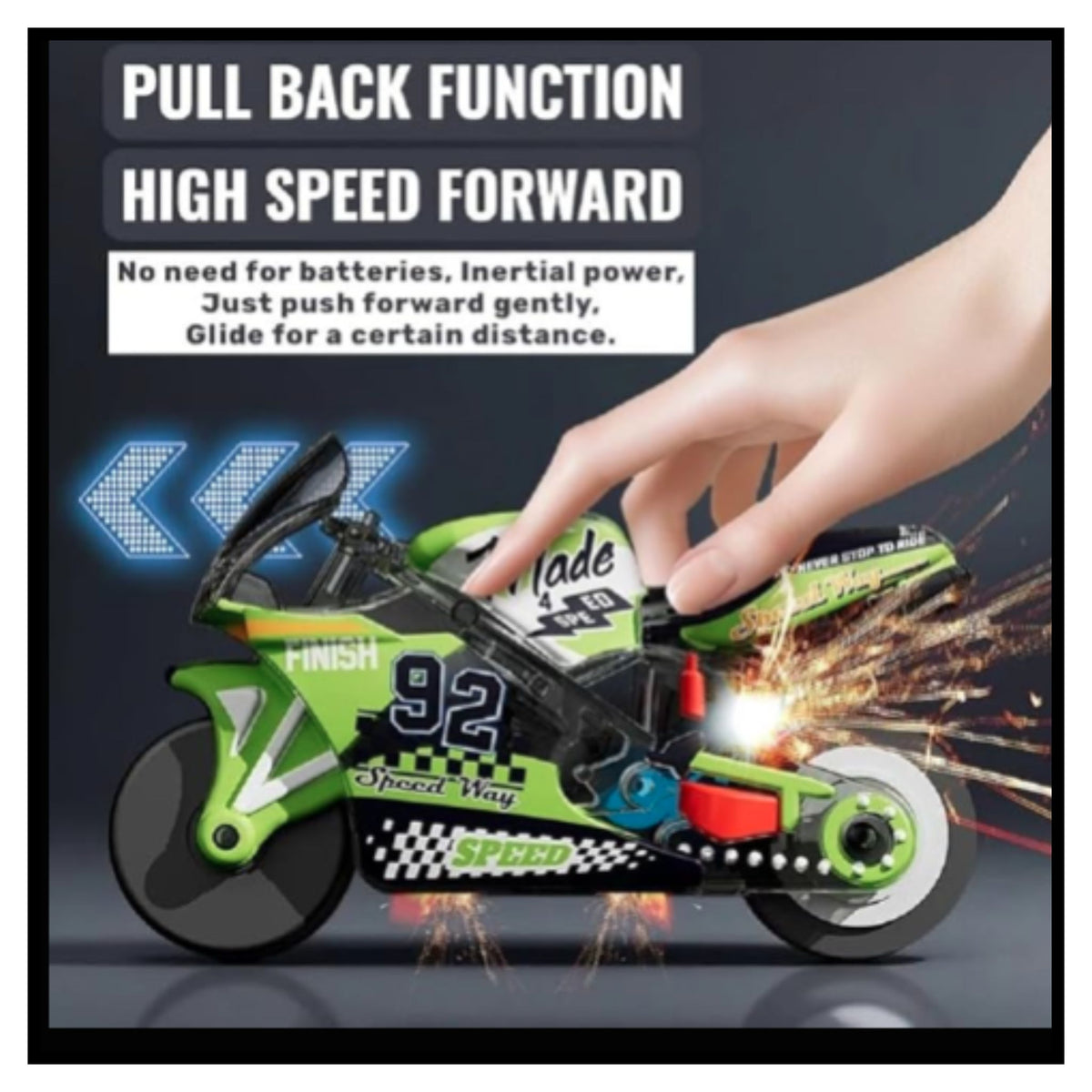 Pull Back Stunt Bike Toy with LED Light & Spark Effect