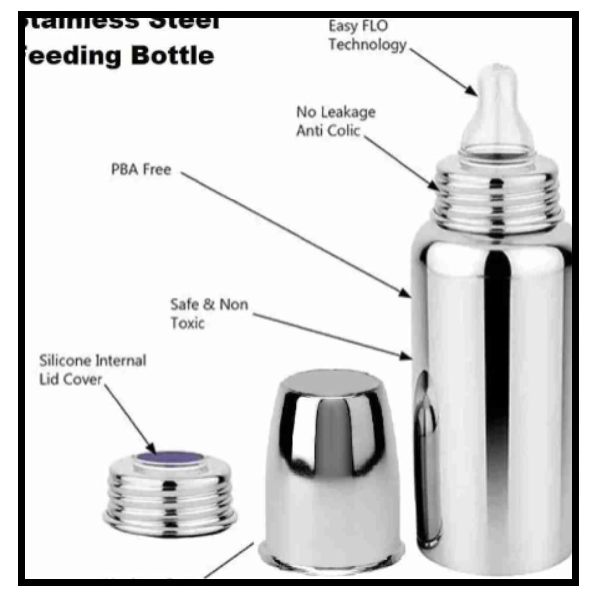 Baby Feeding Bottle Stainless Steel with Silicone Nipple