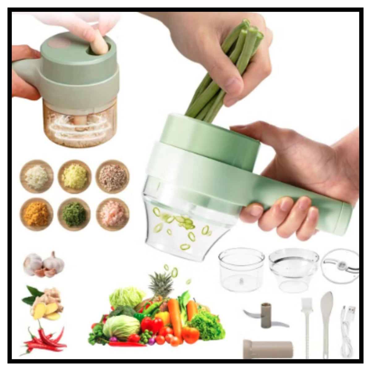 In4-in-1 Electric Vegetable Cutter, Slicer, Grater, Chopper