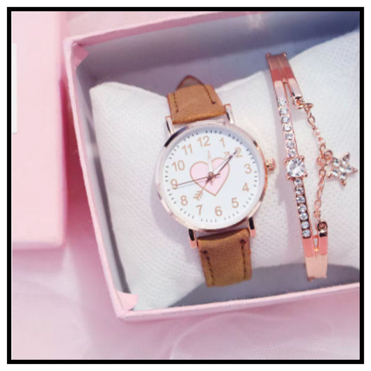 Flower Combo Wrist White Dial Pink Strap Analog Watch for Girls with bracelet and nacklece
