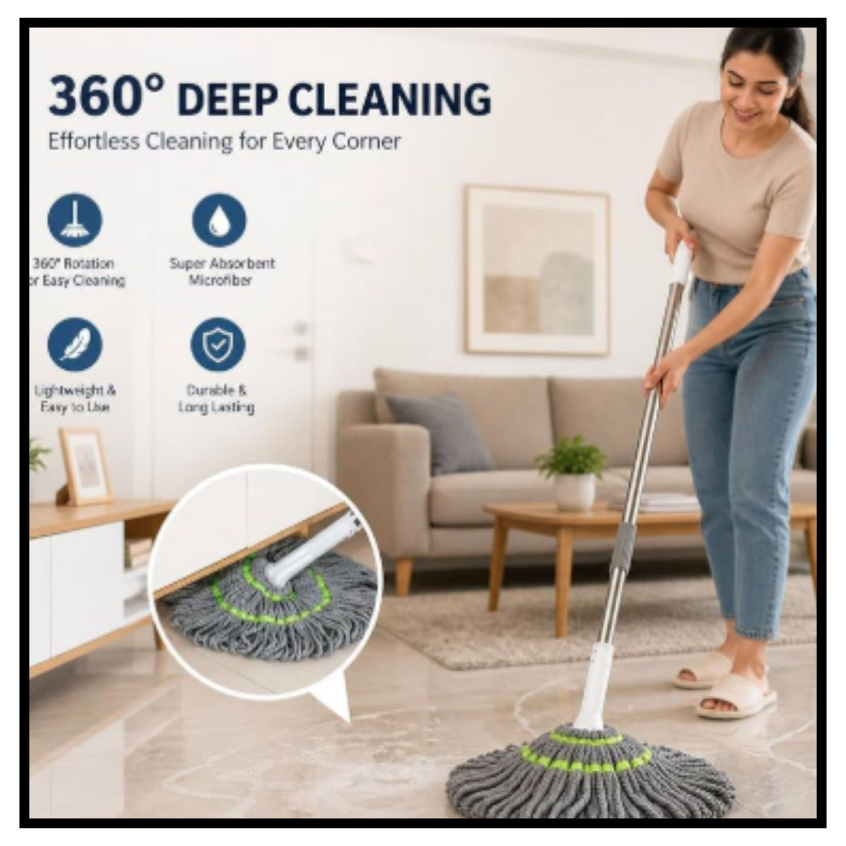 Stainless Steel Microfiber Twist Mop for Floor Cleaning