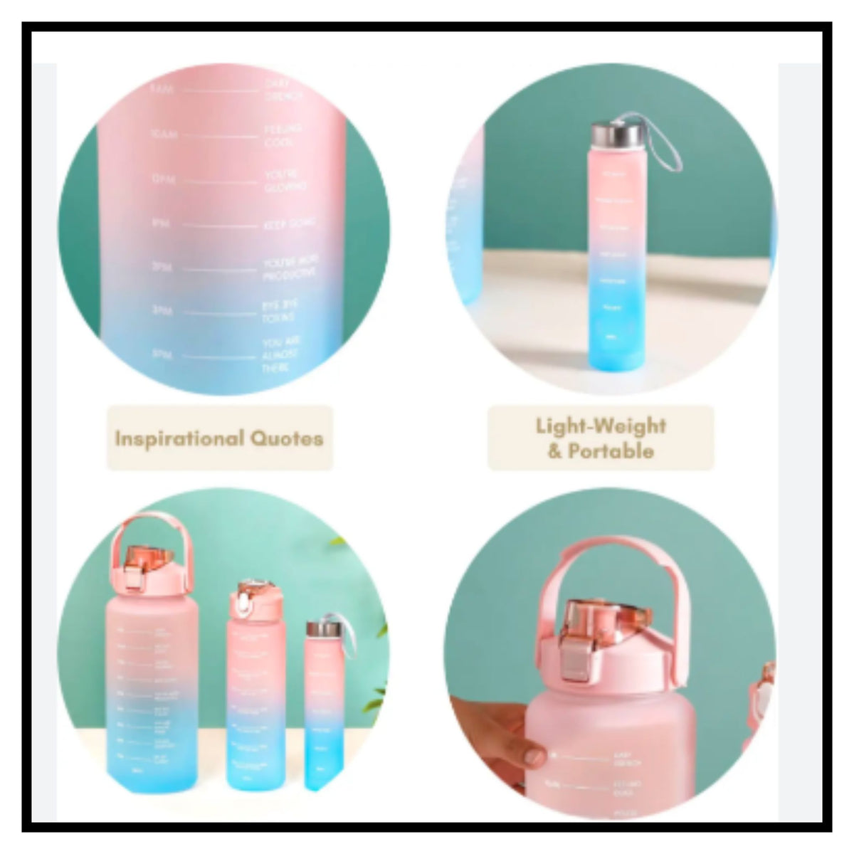 3 Water Bottle with Motivational Time Marker (Pack of 3)