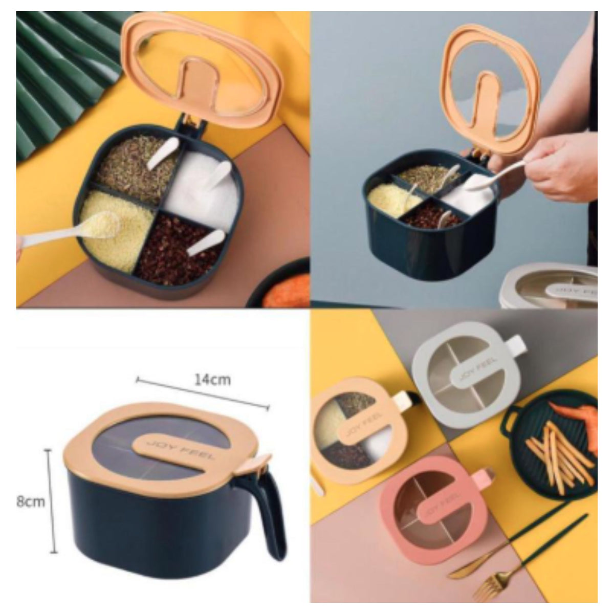 4 compartments seasoning box spice jar condiment container kitchen spice box