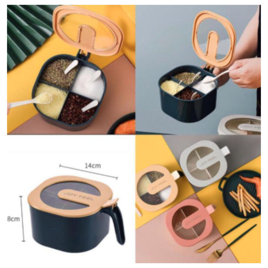 4 compartments seasoning box spice jar condiment container kitchen spice box