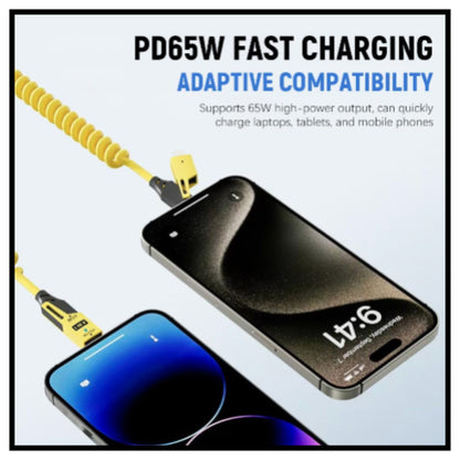 ⚡ 4 in 1 Fast Charging and Data Cable 65W PD Fast Charging – Type-C Lightning Micro USB Spring Cable for Phones Tablets Laptops