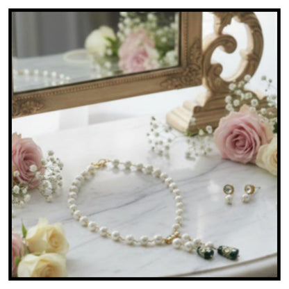 Pearl Studded & Beaded Jewellery Set with watch