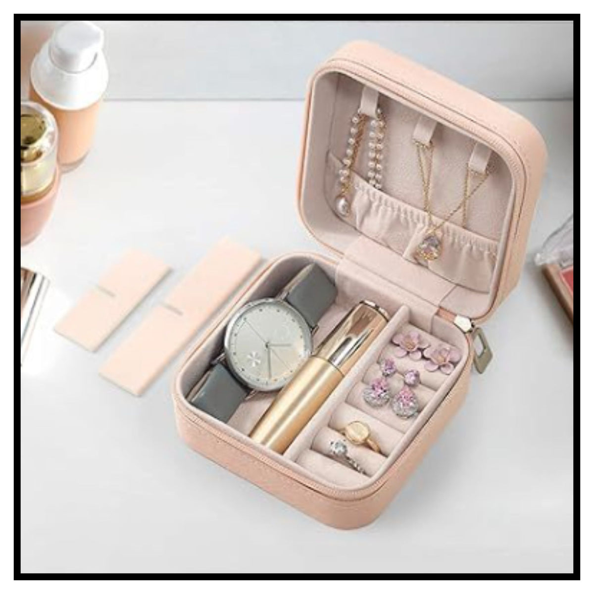 Leather Small Jewelry Box, Travel Portable Jewelry Case For Ring, Pendant, Earring, Necklace, Bracelet