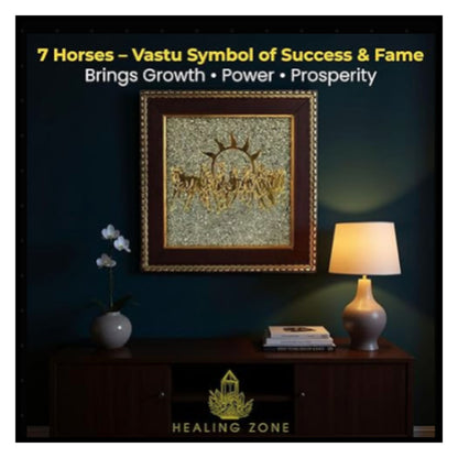 7 Horses on Raw Pyrite Frame – Vastu Seven Horses Wall Decor with Natural Pyrite Stone
