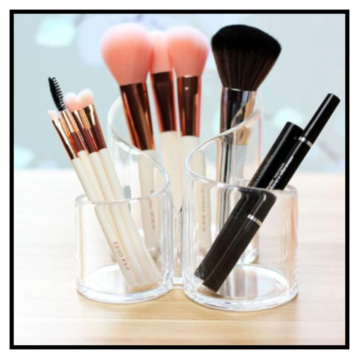 3-Compartment Acrylic Makeup Brush Holder