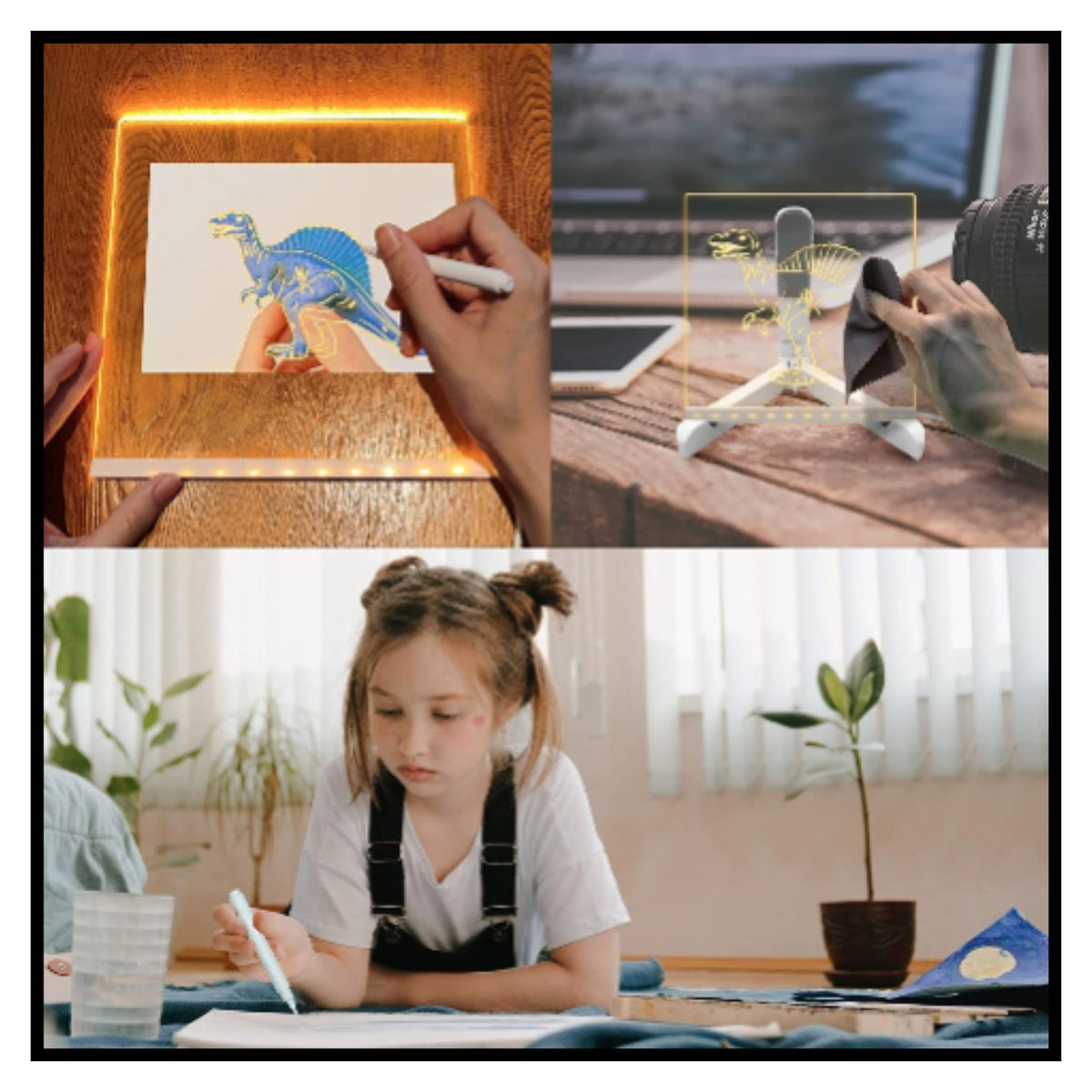 3D LED लाइट ग्लास ऐक्रेलिक राइटिंग पैड