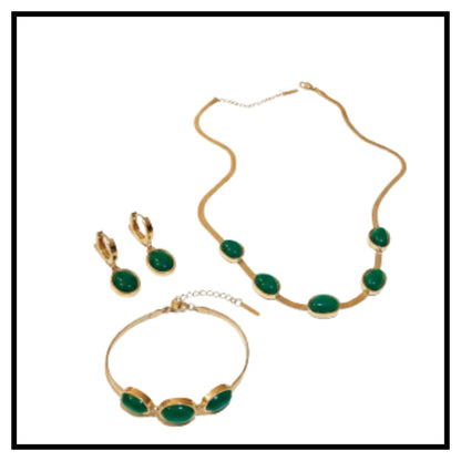 Oval Green Crystal Pendant Necklace Set