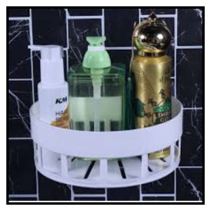 Diamond Shape Plastic Bathroom Corner Shelf Organizer Stand Wall Mounted Bathroom Accessories with Hooks Plastic Wall Shelf (White) (Round Corner Shelf, Pack of 1)
