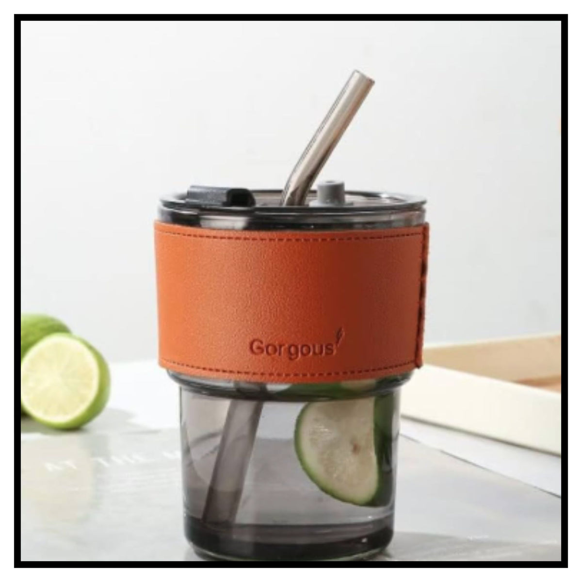 Glass Coffee Mug with Straw 450ML