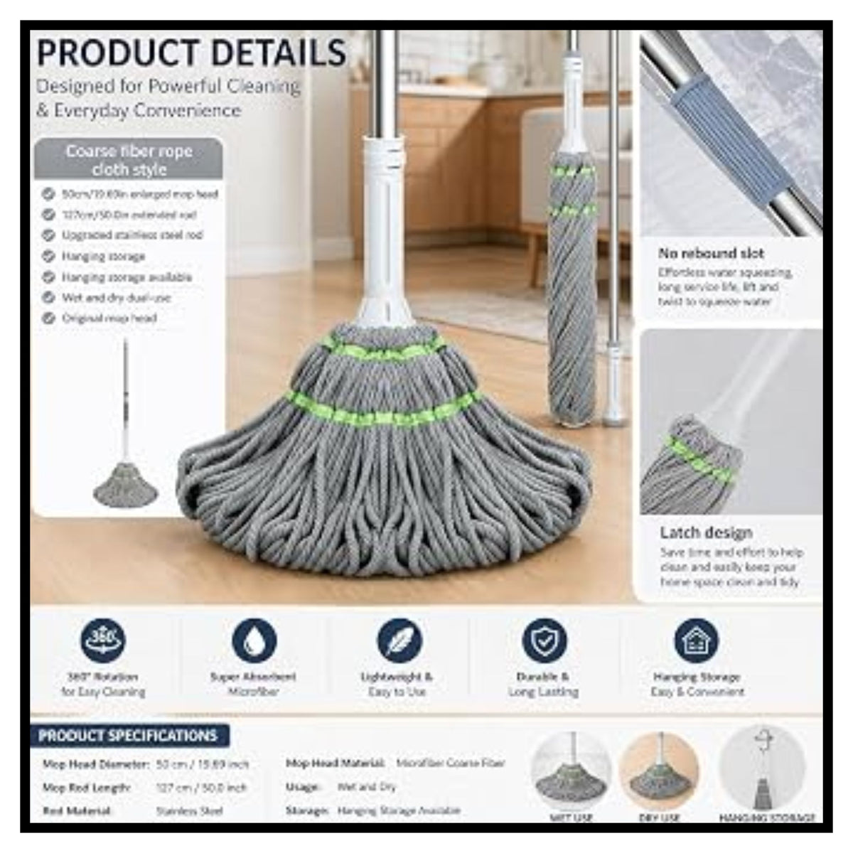 Stainless Steel Microfiber Twist Mop for Floor Cleaning