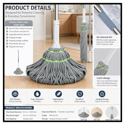 Stainless Steel Microfiber Twist Mop for Floor Cleaning