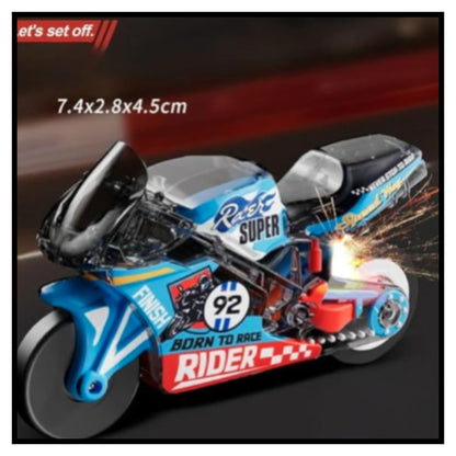 Pull Back Stunt Bike Toy with LED Light & Spark Effect