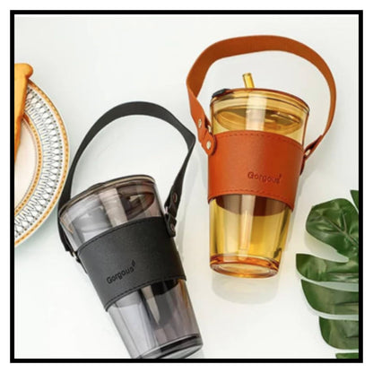 Glass Coffee Mug with Straw 450ML