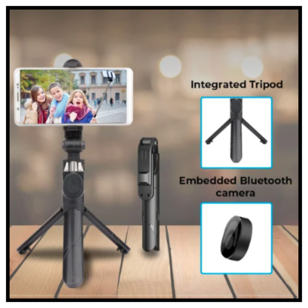 EARPHONIX Wireless Bluetooth Foldable XT-02 (K10) Mini Tripod Extendable Selfie Stick
