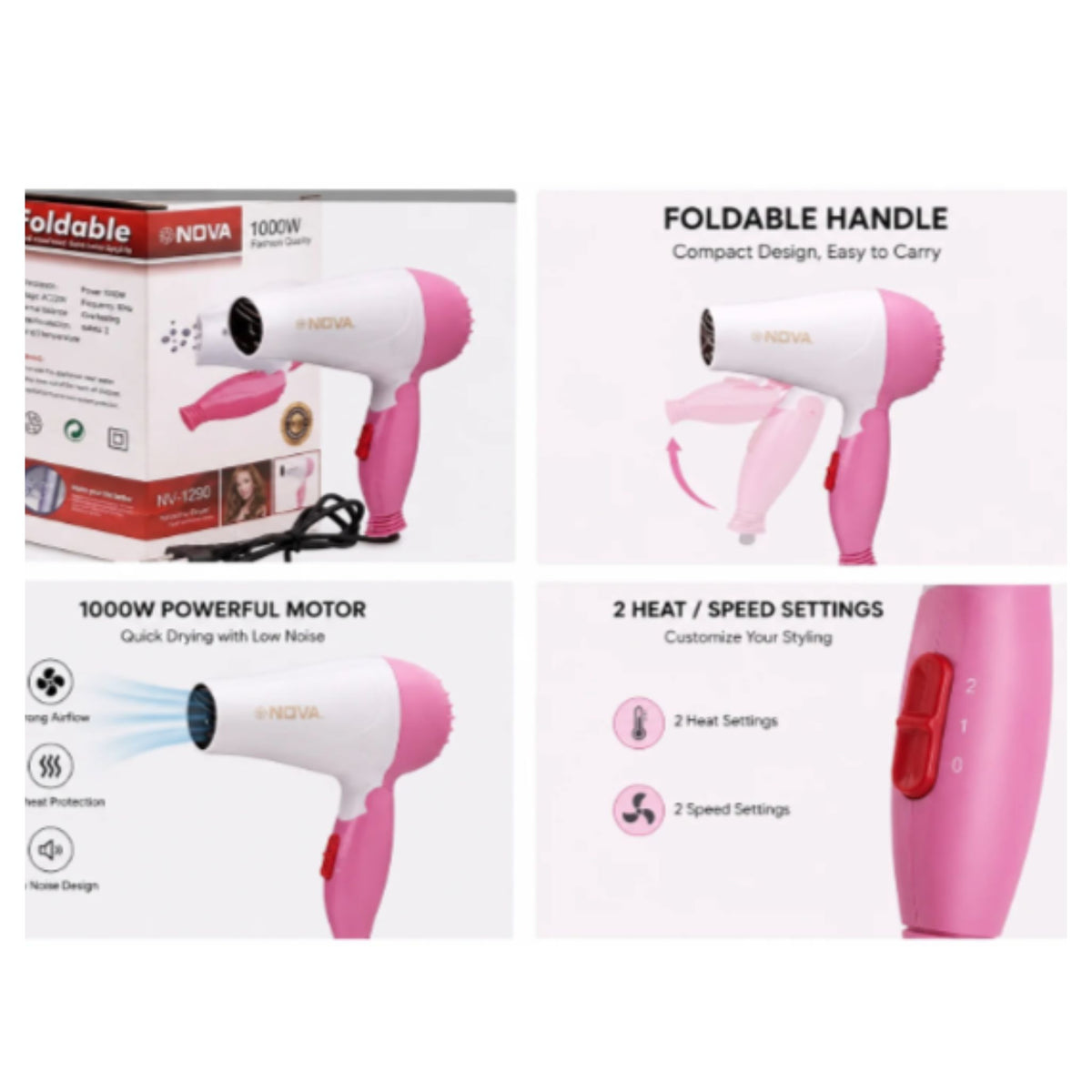 Professional Folding Hair Dryer - 2 Speed Control