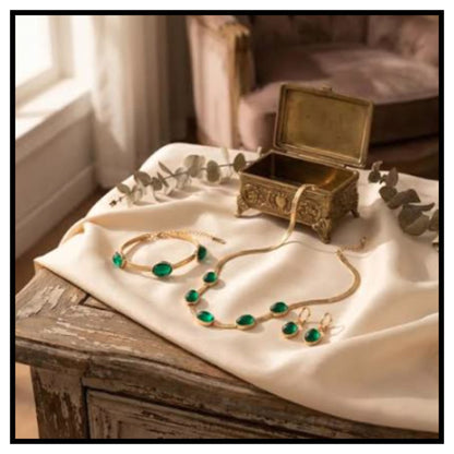 Oval Green Crystal Pendant Necklace Set