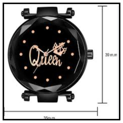 Black Queen Analog Watch With Braclet And A Butterfly Pendent Combo Set