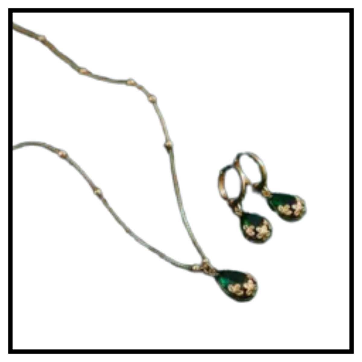 Oval Green Crystal Pendant Necklace Set