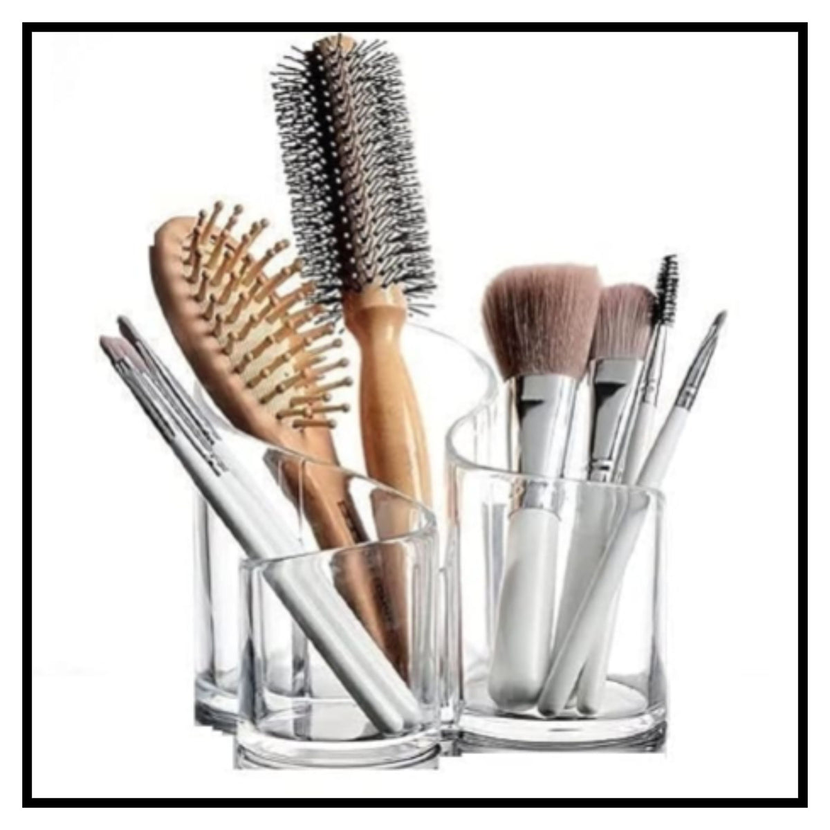 3-Compartment Acrylic Makeup Brush Holder