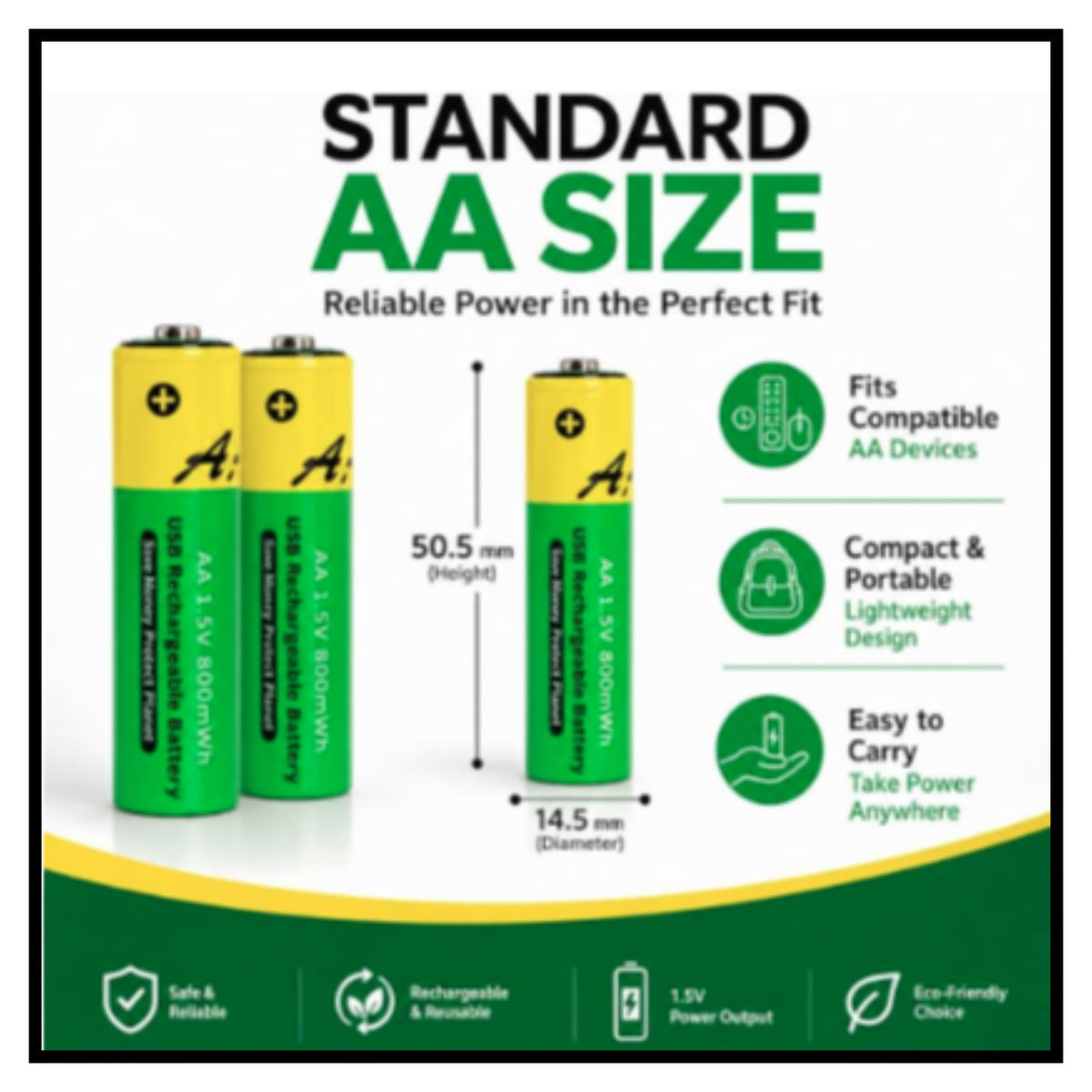 Type C Rechargeable Batteries(Pack of 2)
