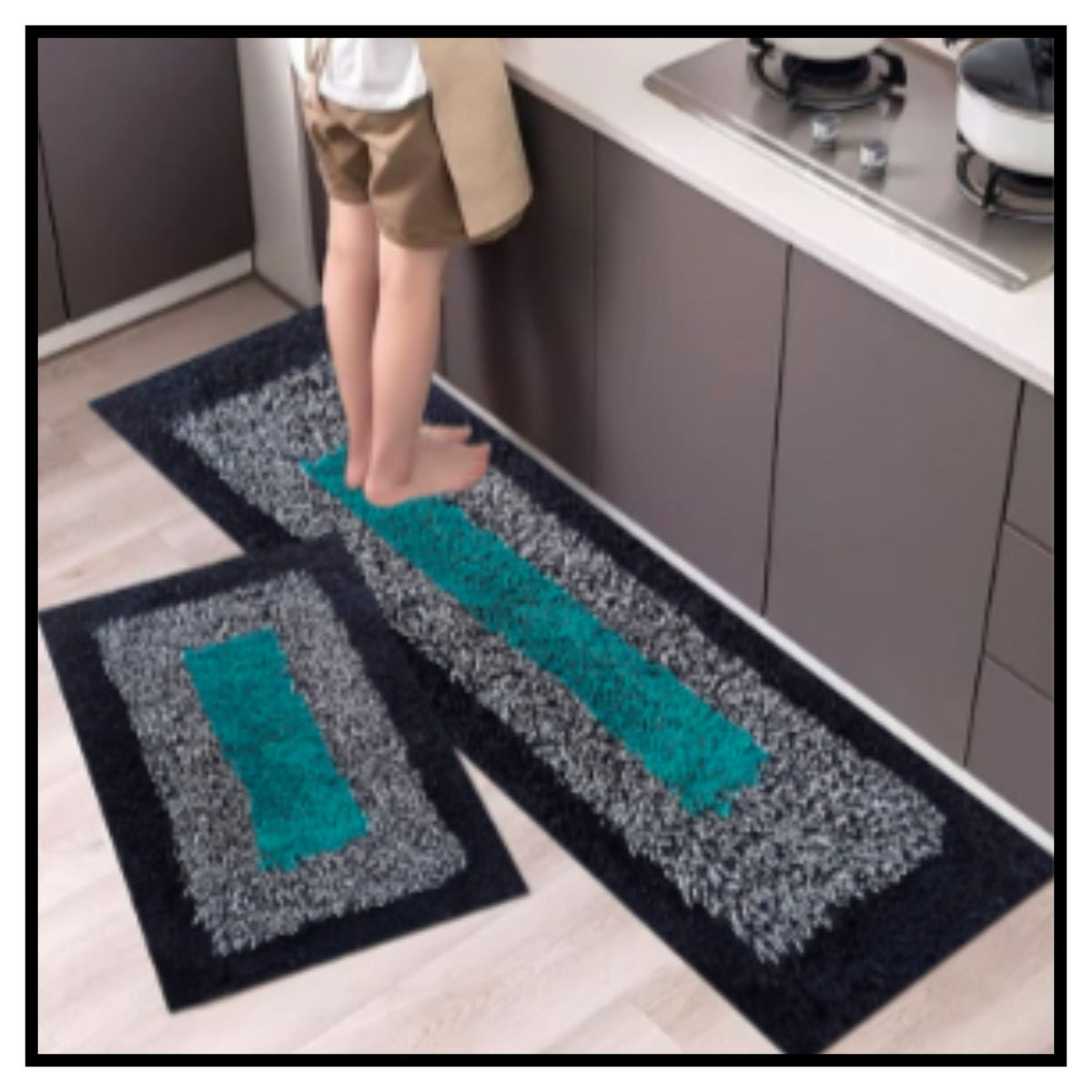 2Pcs Cotton Kitchen Mats for Floor Waterproof, Kitchen Runner Carpet for Floor, Rug for Kitchen
