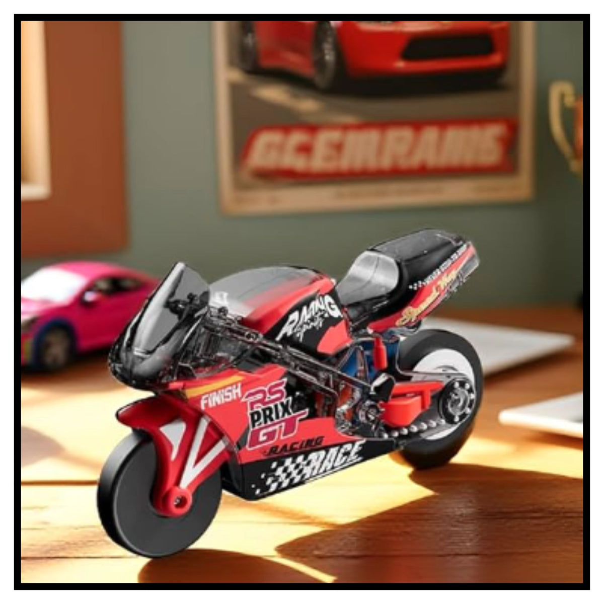 Pull Back Stunt Bike Toy with LED Light & Spark Effect