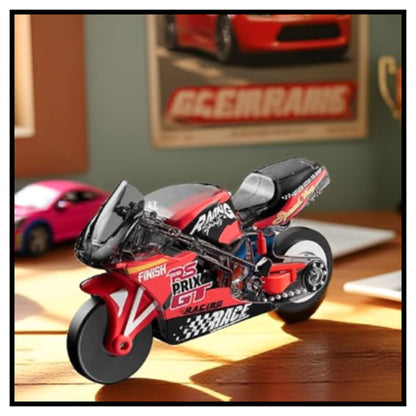 Pull Back Stunt Bike Toy with LED Light & Spark Effect