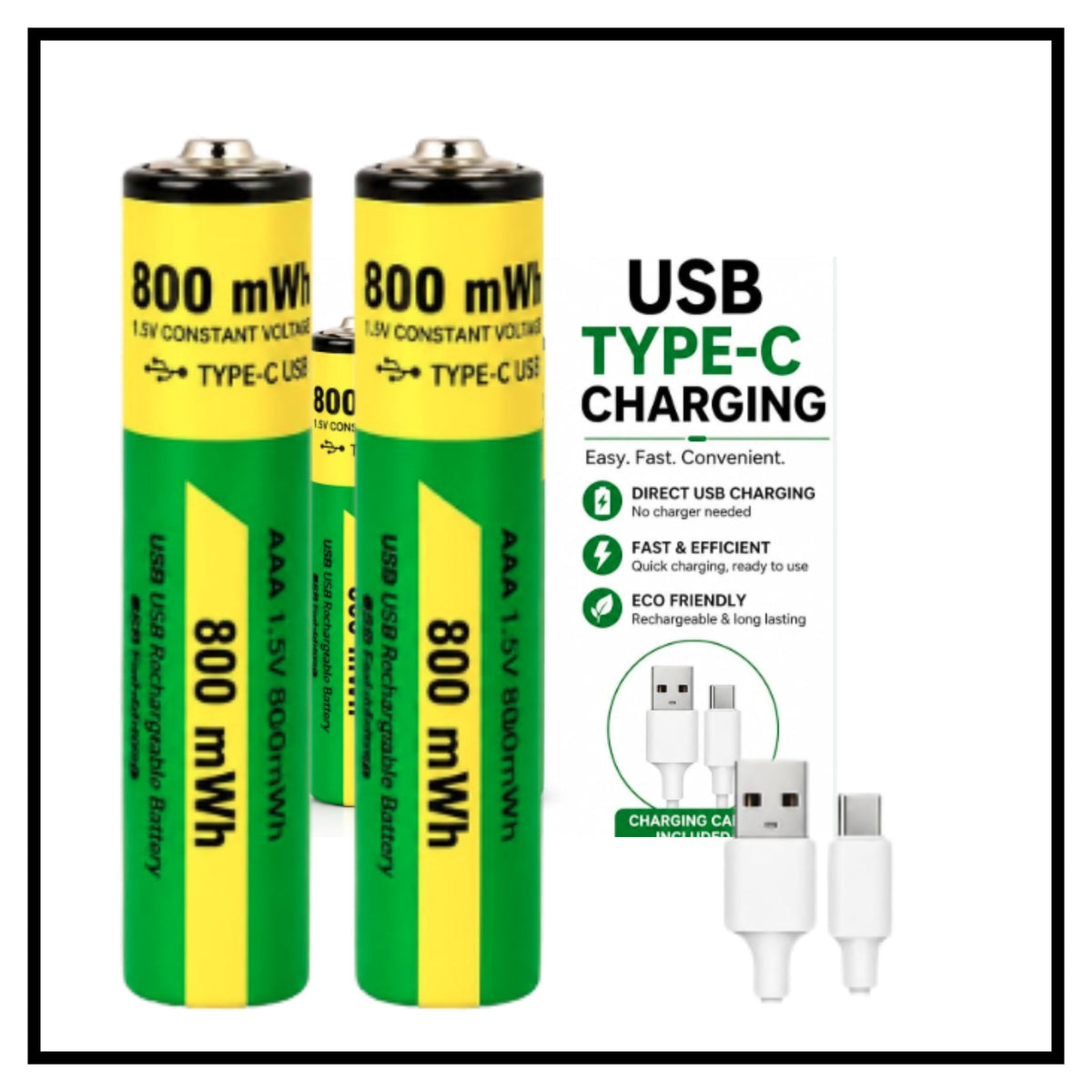 Type C Rechargeable Batteries(Pack of 2)