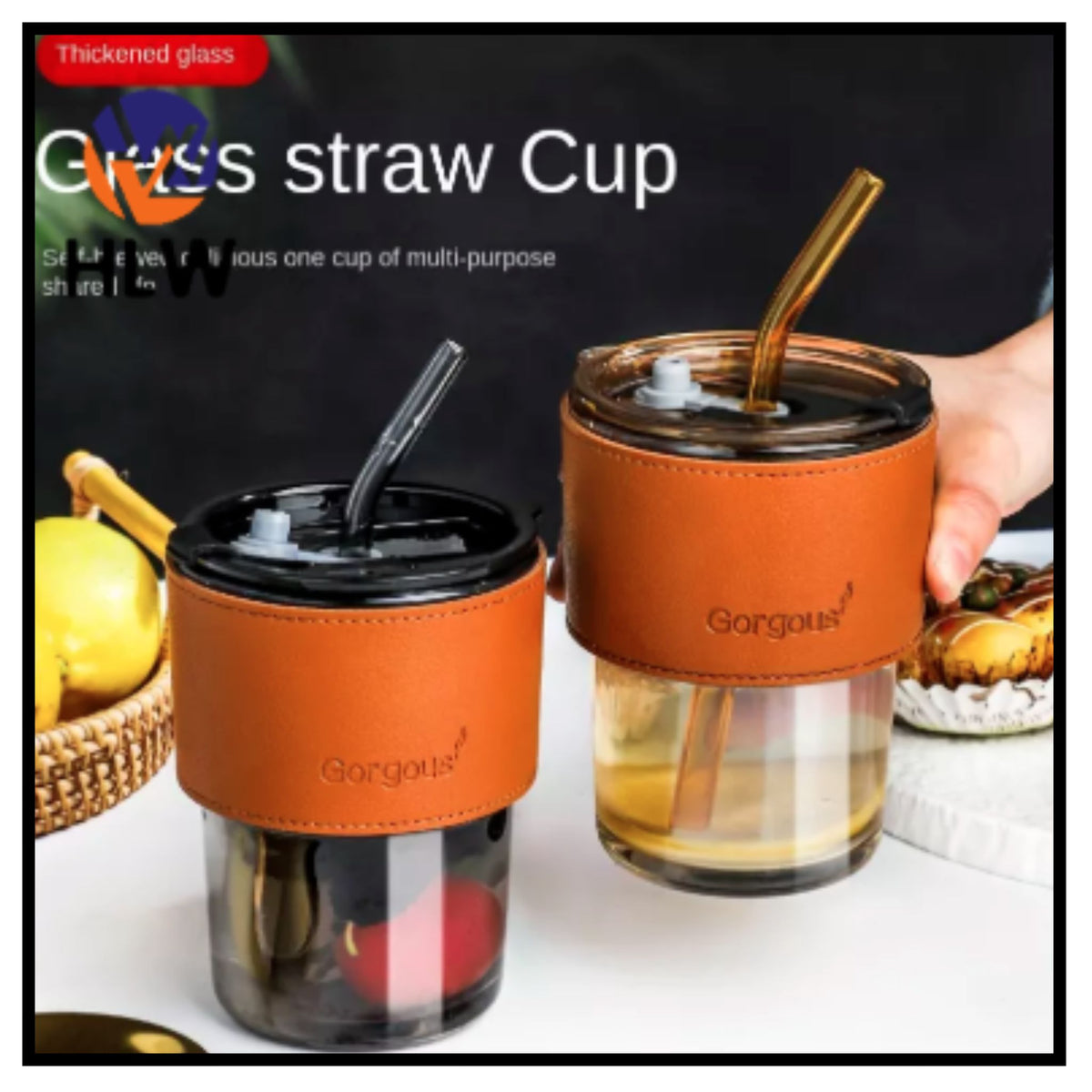 Glass Coffee Mug with Straw 450ML